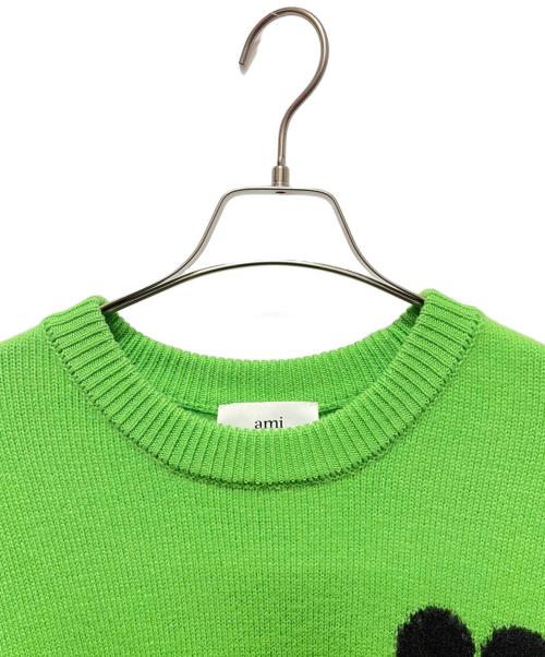 AMI PARIS（アミ パリス）AMI PARIS (アミ パリス) Crew neck knit sweater 黄緑 サイズ:Lの古着・服飾アイテム