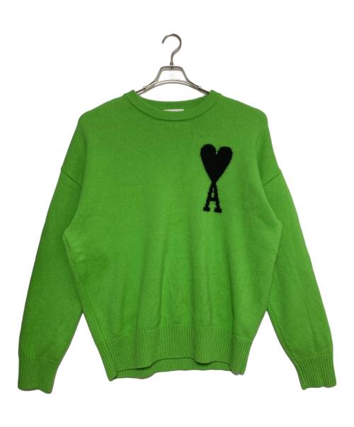 AMI PARIS（アミ パリス）AMI PARIS (アミ パリス) Crew neck knit sweater 黄緑 サイズ:Lの古着・服飾アイテム