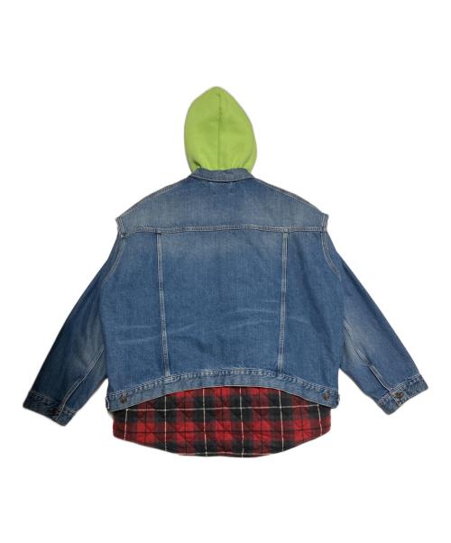 BALENCIAGA（バレンシアガ）BALENCIAGA (バレンシアガ) ツインセットレイヤードチェックデニム中綿ジャケット インディゴ サイズ:50の古着・服飾アイテム