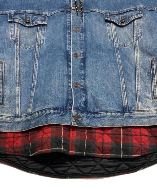 BALENCIAGA（バレンシアガ）BALENCIAGA (バレンシアガ) ツインセットレイヤードチェックデニム中綿ジャケット インディゴ サイズ:50の古着・服飾アイテム