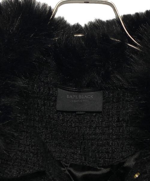 BAPE BLACK（ベイプ ブラック）BAPE BLACK (ベイプ ブラック) Leather sleeve tweed jacket ブラック サイズ:Mの古着・服飾アイテム