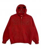 SUPREMEシュプリーム）の古着「25SS Leather Appliqué Zip Up Hooded Sweatshirt」｜レッド