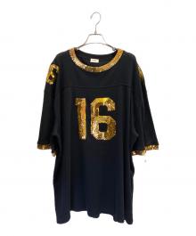 CELINE（セリーヌ）の古着「16 メッシュジャージスパンコールカットソー」｜ブラック×ゴールド