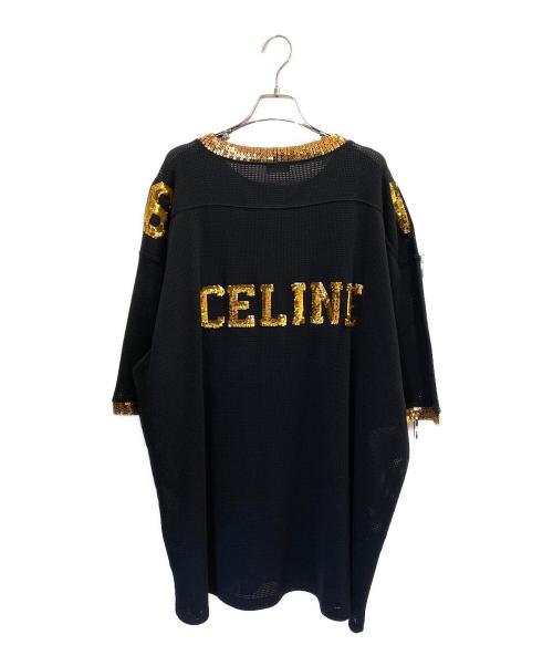CELINE（セリーヌ）CELINE (セリーヌ) 16 メッシュジャージスパンコールカットソー ブラック×ゴールド サイズ:Lの古着・服飾アイテム