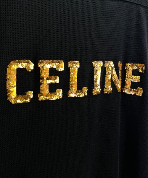 CELINE（セリーヌ）CELINE (セリーヌ) 16 メッシュジャージスパンコールカットソー ブラック×ゴールド サイズ:Lの古着・服飾アイテム