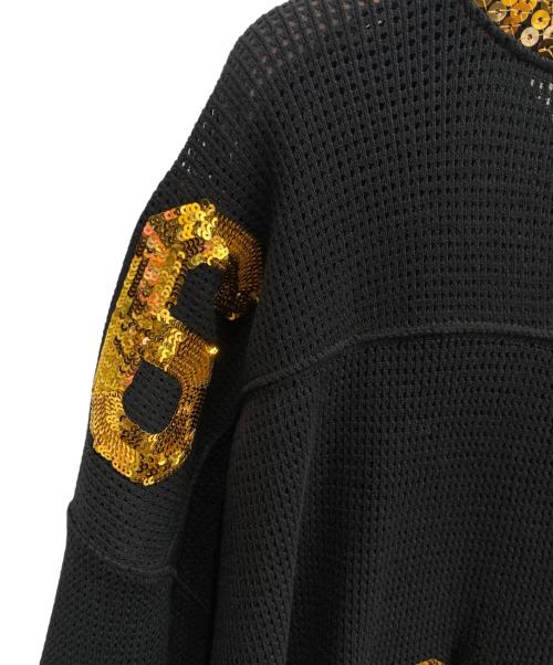CELINE（セリーヌ）CELINE (セリーヌ) 16 メッシュジャージスパンコールカットソー ブラック×ゴールド サイズ:Lの古着・服飾アイテム