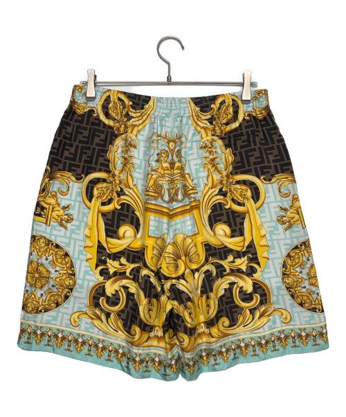 FENDI（フェンディ）FENDI (フェンディ) VERSACE (ヴェルサーチェ) Fendace Baroque Silk Shorts Gold Blue スカイブルー サイズ:50の古着・服飾アイテム