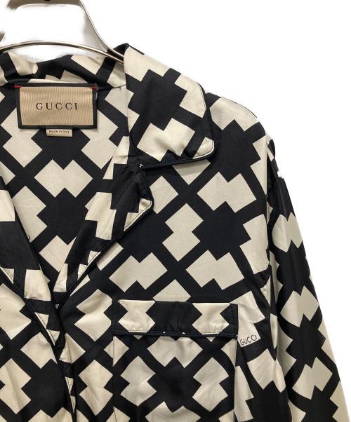 GUCCI（グッチ）GUCCI (グッチ) シルクシャツ/パジャマシャツ ホワイト×ブラック サイズ:36の古着・服飾アイテム