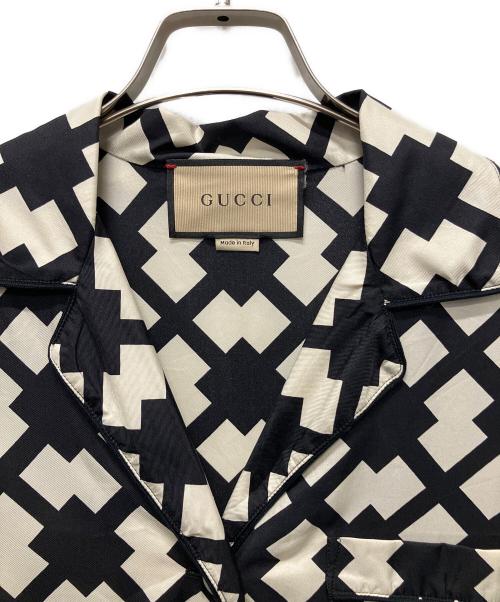 GUCCI（グッチ）GUCCI (グッチ) シルクシャツ/パジャマシャツ ホワイト×ブラック サイズ:36の古着・服飾アイテム