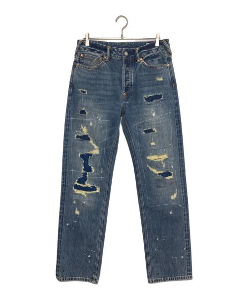 EVISU（エヴィス）EVISU (エヴィス) デコンストラクションカモメ刺繍レギュラーフィットジーンズ スカイブルー サイズ:30の古着・服飾アイテム