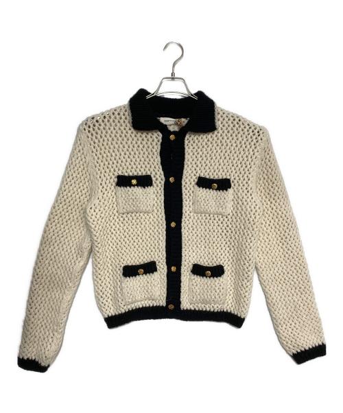 ERNEST W.BAKER（アーネストダブルベーカー）ERNEST W.BAKER (アーネストダブルベーカー) Crochet contrast pocket cardigan ホワイト×ブラック サイズ:Mの古着・服飾アイテム