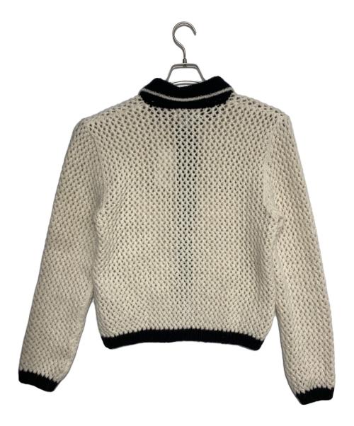 ERNEST W.BAKER（アーネストダブルベーカー）ERNEST W.BAKER (アーネストダブルベーカー) Crochet contrast pocket cardigan ホワイト×ブラック サイズ:Mの古着・服飾アイテム