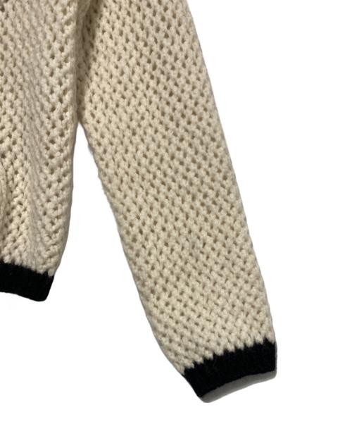 ERNEST W.BAKER（アーネストダブルベーカー）ERNEST W.BAKER (アーネストダブルベーカー) Crochet contrast pocket cardigan ホワイト×ブラック サイズ:Mの古着・服飾アイテム