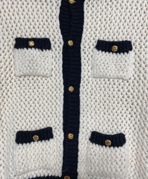 ERNEST W.BAKER（アーネストダブルベーカー）ERNEST W.BAKER (アーネストダブルベーカー) Crochet contrast pocket cardigan ホワイト×ブラック サイズ:Mの古着・服飾アイテム
