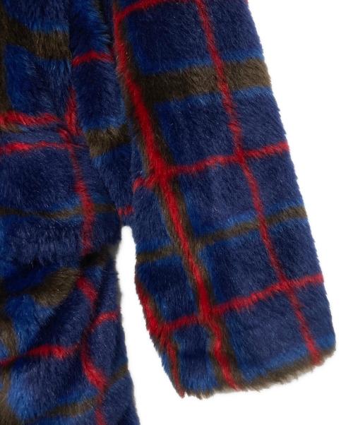 SUPREME（シュプリーム）SUPREME (シュプリーム) Jean Paul GAULTIER (ジャンポールゴルチェ) DOUBLE Breasted Plaid Faux Fur COAT Blue ブルー×レッド サイズ:Sの古着・服飾アイテム