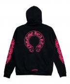 CHROME HEARTSクロムハーツ）の古着「SWTSHRT HD ZIP 袖フローラルバックホースシュープリントジップアップパーカー」｜ブラック×ピンク