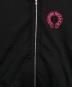 中古・古着 CHROME HEARTS (クロムハーツ) SWTSHRT HD ZIP 袖フローラルバックホースシュープリントジップアップパーカー ブラック×ピンク サイズ:L 未使用品：450000円