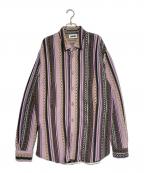 MAGLIANOマリアーノ）の古着「ストライプ ニット シャツジャケット」｜ピンク×パープル