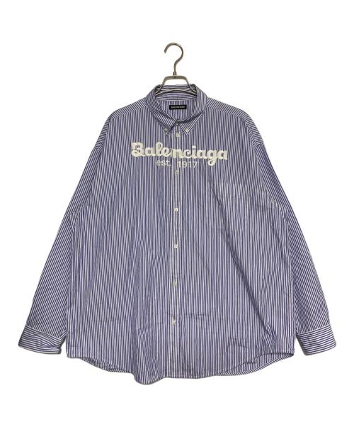 BALENCIAGA（バレンシアガ）BALENCIAGA (バレンシアガ) フロントロゴ ストライプ シャツ ブルー×ホワイト サイズ:38の古着・服飾アイテム