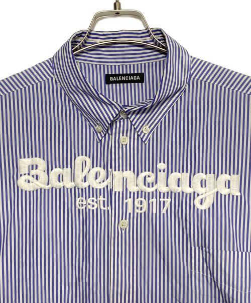 BALENCIAGA（バレンシアガ）BALENCIAGA (バレンシアガ) フロントロゴ ストライプ シャツ ブルー×ホワイト サイズ:38の古着・服飾アイテム