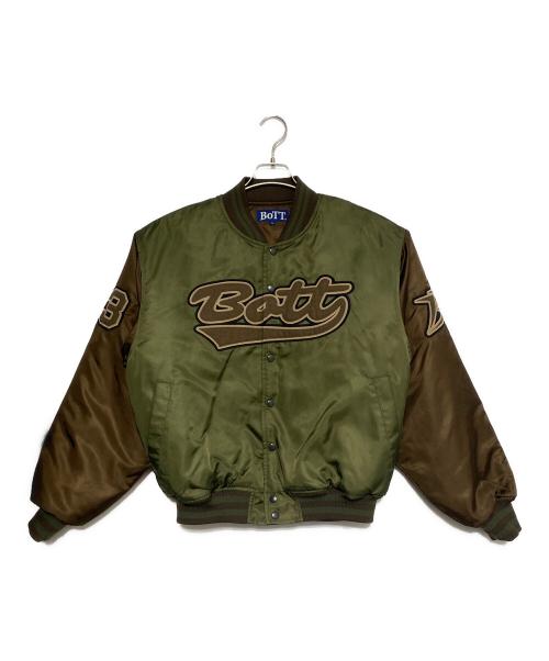 BoTT（ボット）BoTT (ボット) Nylon Varsity Jacket カーキ×ブラウン サイズ:Mの古着・服飾アイテム