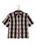 NKNITンニット）の古着「CHECKER PATTERN KNIT SHIRT」｜ホワイト×ブラウン