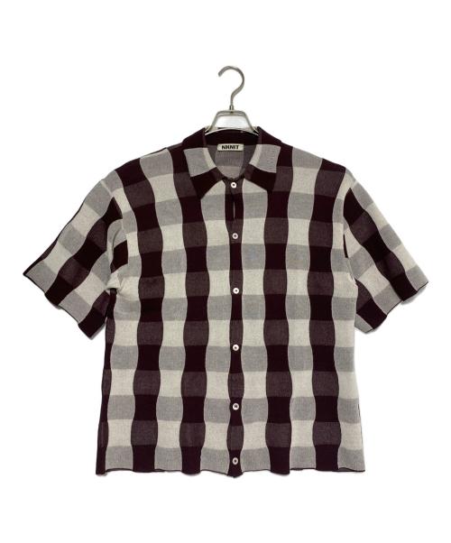 NKNIT（ンニット）NKNIT (ンニット) CHECKER PATTERN KNIT SHIRT ホワイト×ブラウン サイズ:Mの古着・服飾アイテム