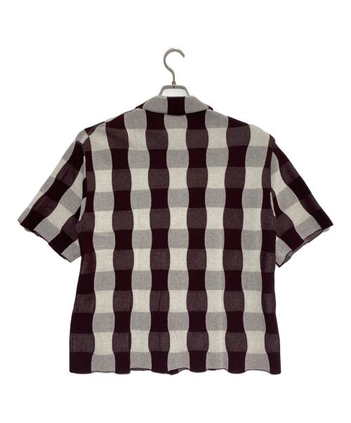 NKNIT（ンニット）NKNIT (ンニット) CHECKER PATTERN KNIT SHIRT ホワイト×ブラウン サイズ:Mの古着・服飾アイテム