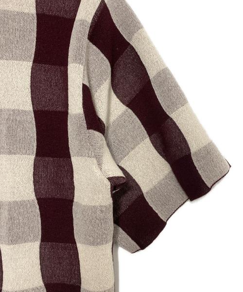 NKNIT（ンニット）NKNIT (ンニット) CHECKER PATTERN KNIT SHIRT ホワイト×ブラウン サイズ:Mの古着・服飾アイテム