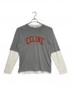 CELINEセリーヌ）の古着「ロゴプリント レイヤード クルーネック長袖Tシャツ」｜グレー