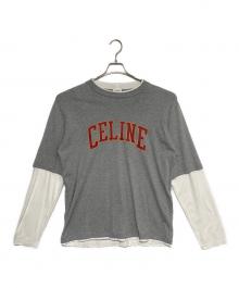 CELINE（セリーヌ）の古着「ロゴプリント レイヤード クルーネック長袖Tシャツ」｜グレー