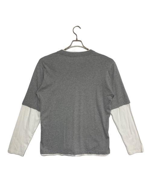 CELINE（セリーヌ）CELINE (セリーヌ) ロゴプリント レイヤード クルーネック長袖Tシャツ グレー サイズ:Lの古着・服飾アイテム