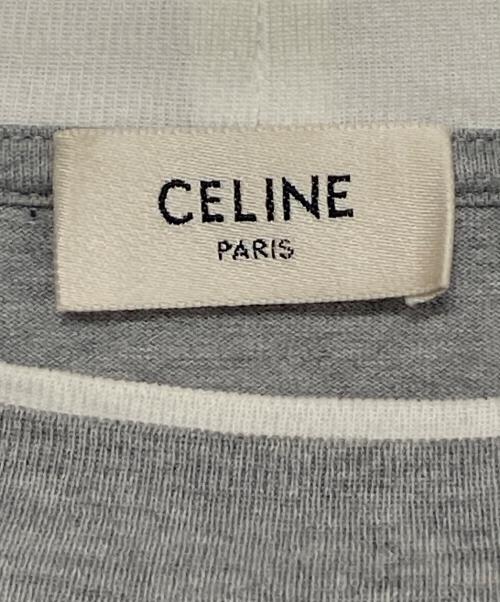 CELINE（セリーヌ）CELINE (セリーヌ) ロゴプリント レイヤード クルーネック長袖Tシャツ グレー サイズ:Lの古着・服飾アイテム