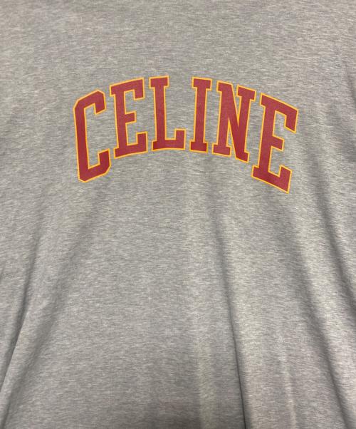 CELINE（セリーヌ）CELINE (セリーヌ) ロゴプリント レイヤード クルーネック長袖Tシャツ グレー サイズ:Lの古着・服飾アイテム