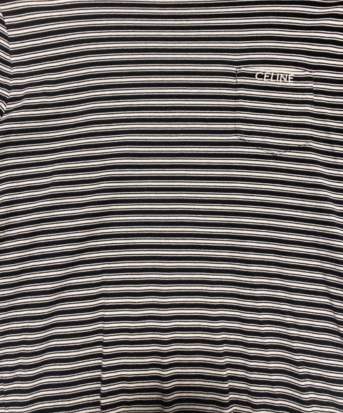 CELINE（セリーヌ）CELINE (セリーヌ) ボーダー ロングポケットカットソー ブラック×ホワイト サイズ:Lの古着・服飾アイテム