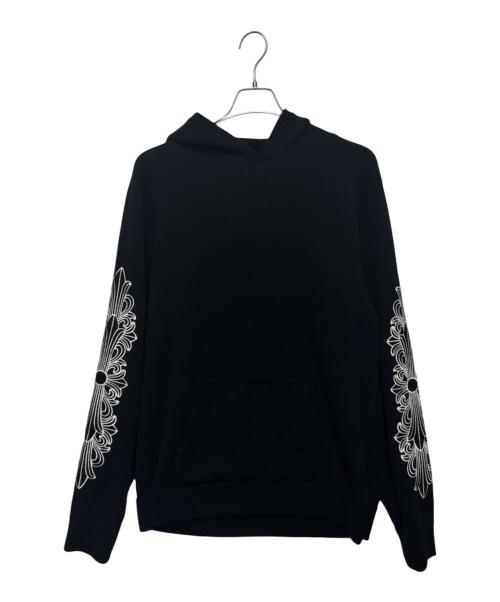 CHROME HEARTS（クロムハーツ）CHROME HEARTS (クロムハーツ) Y NOT Floral Cross Embroidery Cashmere Knit Pullover Hoodie ブラック サイズ:Lの古着・服飾アイテム