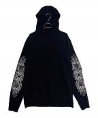 CHROME HEARTSクロムハーツ）の古着「Y NOT Floral Cross Embroidery Cashmere Knit Pullover Hoodie」｜ブラック