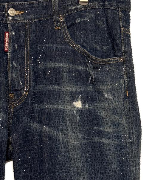 DSQUARED2（ディースクエアード）DSQUARED2 (ディースクエアード) Slim Denim Pants With Rhinestones ネイビー サイズ:54の古着・服飾アイテム