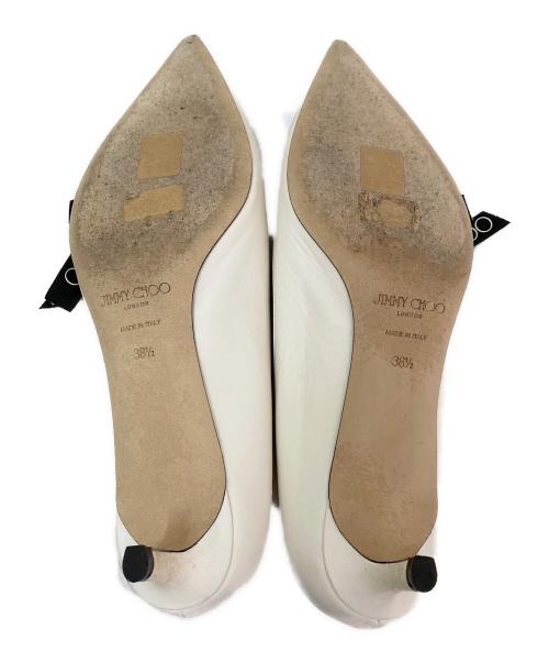 JIMMY CHOO（ジミーチュウ）JIMMY CHOO (ジミーチュウ) ロゴリボン付きパンプス ホワイト サイズ:38 1/2の古着・服飾アイテム