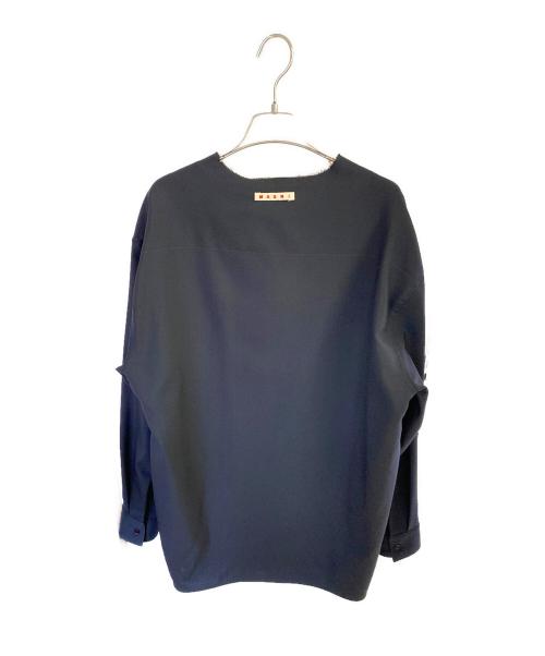 MARNI（マルニ）MARNI (マルニ) トロピカルウール ノーカラー Vネックシャツ ネイビー サイズ:46の古着・服飾アイテム