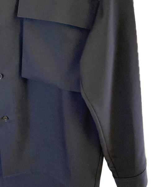MARNI（マルニ）MARNI (マルニ) トロピカルウール ノーカラー Vネックシャツ ネイビー サイズ:46の古着・服飾アイテム