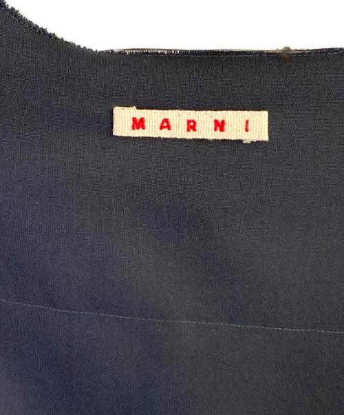 MARNI（マルニ）MARNI (マルニ) トロピカルウール ノーカラー Vネックシャツ ネイビー サイズ:46の古着・服飾アイテム