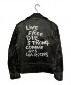 Lewis Leathers×COMME des GARCONSルイスレザース×コムデギャルソン）の古着「Lightning Live Free Die Strong」｜ブラック
