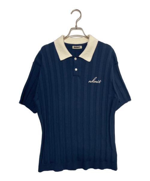 NKNIT（ンニット）NKNIT (ンニット) mix gauge logo KNIT shirts ブルー サイズ:2の古着・服飾アイテム