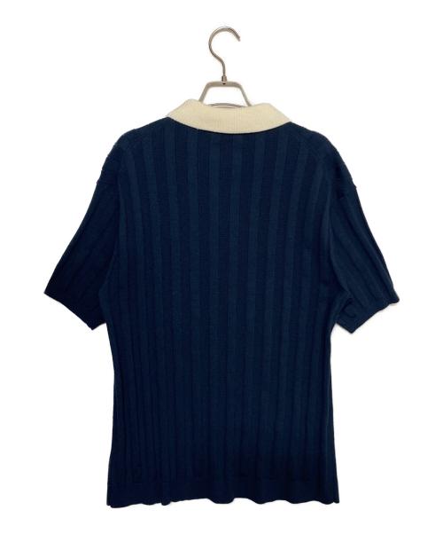 NKNIT（ンニット）NKNIT (ンニット) mix gauge logo KNIT shirts ブルー サイズ:2の古着・服飾アイテム