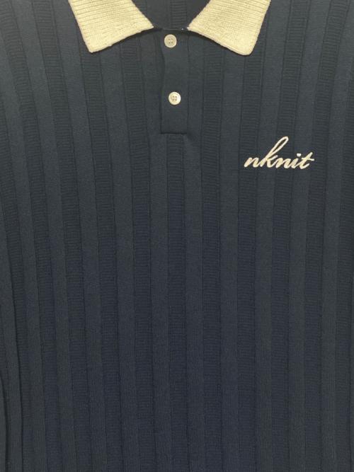 NKNIT（ンニット）NKNIT (ンニット) mix gauge logo KNIT shirts ブルー サイズ:2の古着・服飾アイテム