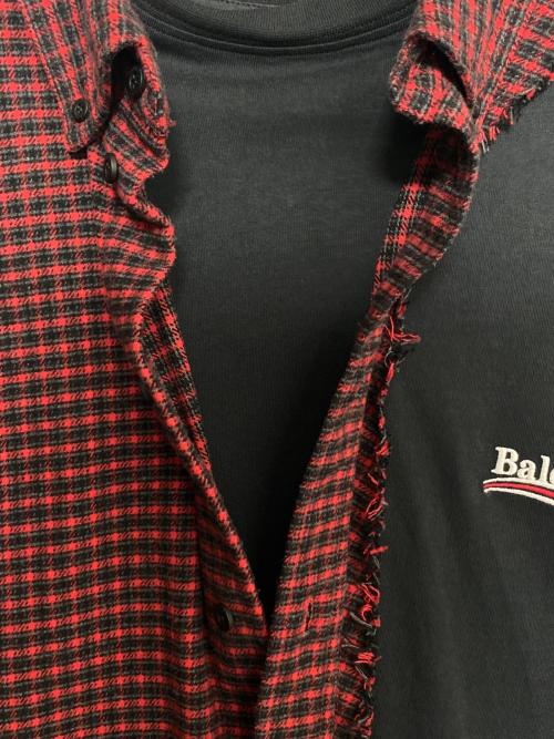 BALENCIAGA（バレンシアガ）BALENCIAGA (バレンシアガ) Red & Black Check Patched Shirt ブラック×レッド サイズ:Mの古着・服飾アイテム
