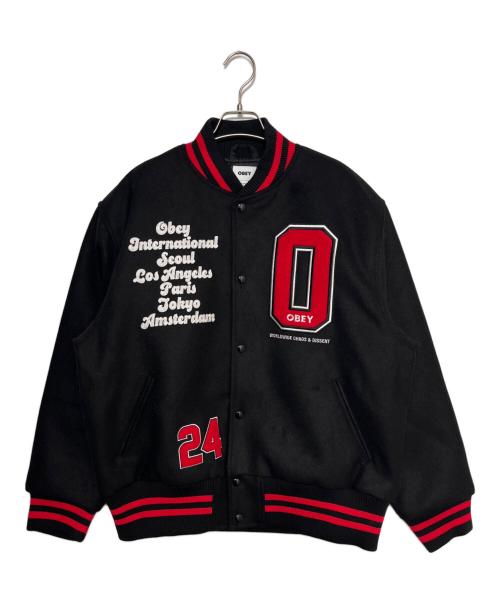 OBEY（オベイ）OBEY (オベイ) TOKYO INTERNATIONAL VARSITY JACKET ブラック×レッド サイズ:XLの古着・服飾アイテム
