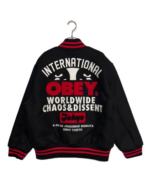 OBEY（オベイ）OBEY (オベイ) TOKYO INTERNATIONAL VARSITY JACKET ブラック×レッド サイズ:XLの古着・服飾アイテム