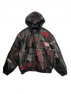 ）の古着「Guns Embroidered Hooded Leather Jacket ( ガンズ エンブロイダード フーデッド レザー ジャケット )」｜ブラック
